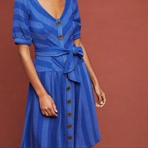Maeve by Anthropologie Blue Striped Midi Dress 6